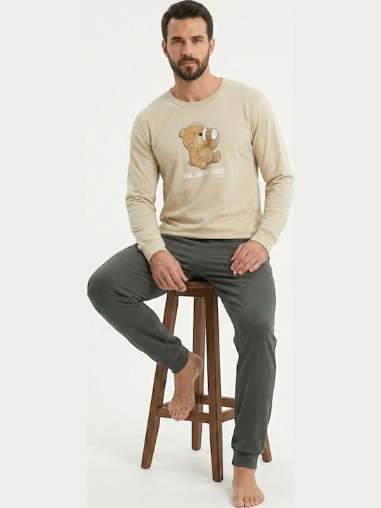 Nina Club Coffee First Men's Pyjamas 100% Cotton Beige Nc27750-57-Beige