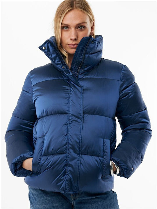 Mexx Kurze Damen Puffer Jacke für Winter Blau