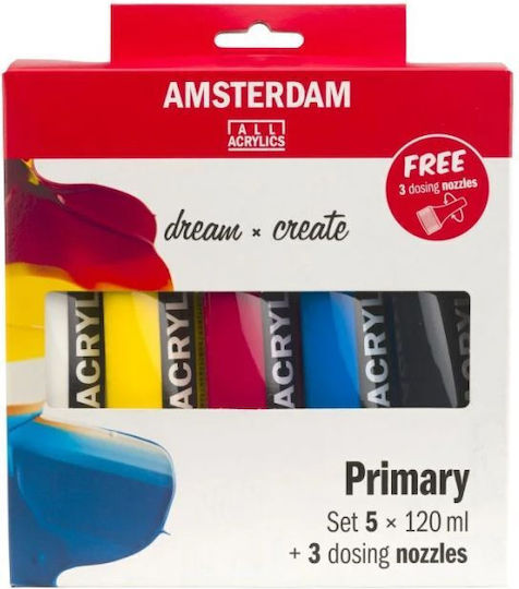 Royal Talens Acrylfarben Acrylics Primary Set 5x120ml + 3 Dosierdüsen