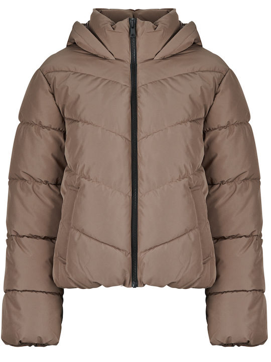 Only Късо Дамско Puffer Якето за Зима Бежово