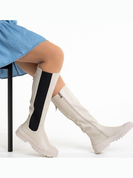 Leather Women's Boots Beige