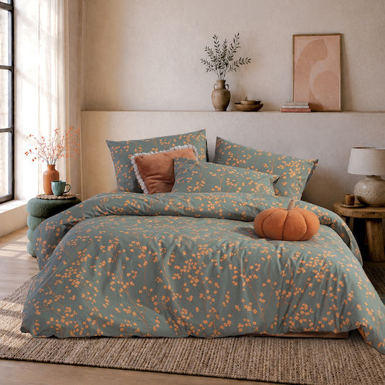 Nef-Nef Homeware Floriva Σετ Σεντόνια Μονά 170x270εκ. Green (3τμχ)