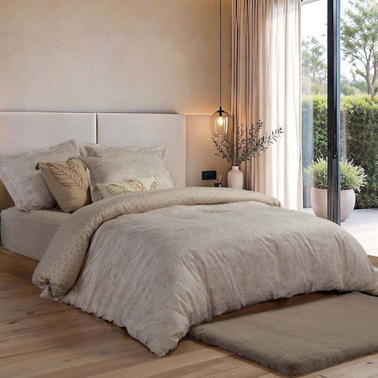 Nef-Nef Homeware Elinda Bed Sheets Set King Size with Rubber Hugger 240x270+35cm Ecru (4pcs)