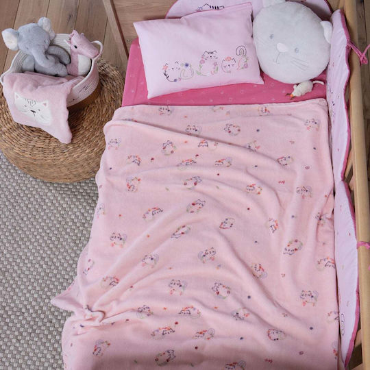 Nef-Nef Homeware Κουβέρτα Αγκαλιάς & Λίκνου Cats Are Perfect Fleece Ροζ 75x110εκ.