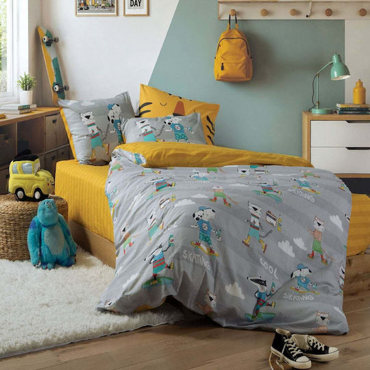 Nef-Nef Homeware Сет Единични Памучни Спални Комплекти Cool Skating Сив 170x260см 3 Бройки