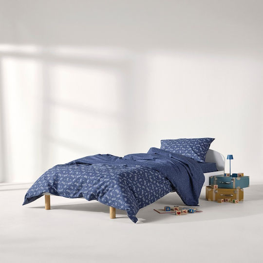 Kentia Set Single Cotton Sheets Dark Blue-White 160x245cm 3 Pieces