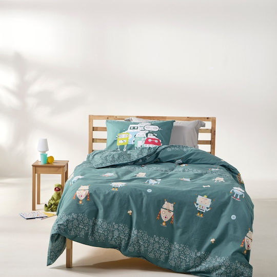 Kentia Set Single Cotton Sheets Green-Multi 160x270cm 3pcs