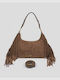 Damen-Schultertasche aus Wildleder mit Fransen Braun