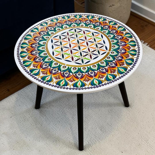 Masă Laterală Rotundă Multicoloră Din Sticlă 50x50 cm
