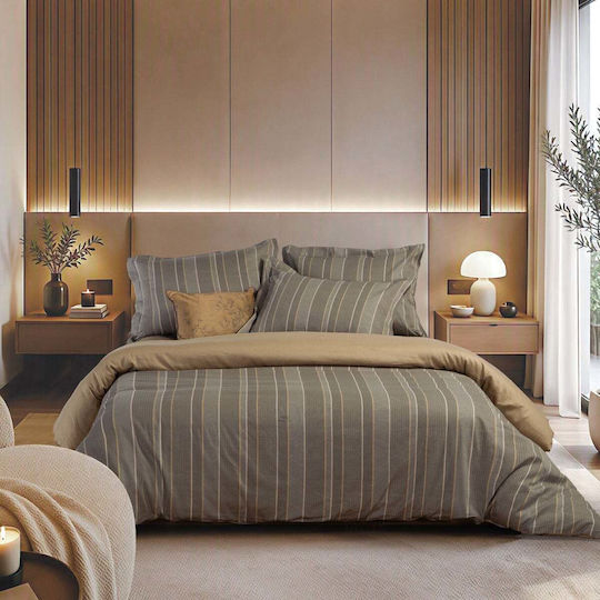 Nef-Nef Homeware Draft Комплект Кралица 4 Бройки 160x200+35см с Еластична Лента Draft Olive/Grey