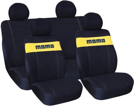 Universal Removable Headrest Fabric Car Seat Covers Set Momo-002 8 Pieces Black Yellow