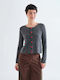 Gestrickte Damen Strickjacke mit Knöpfen Dunkelgrau