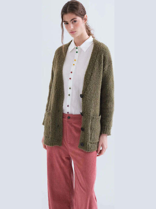 Gestrickte Damen Strickjacke mit Knöpfen Grün