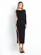 Sommer Maxi Abendkleid Satin Wickel Mit Fransen Schwarz
