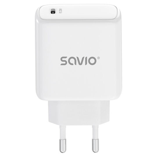 Savio Зарядно устройство Без Кабел с USB-C Порт 20W Power Delivery Бял (LA-14)