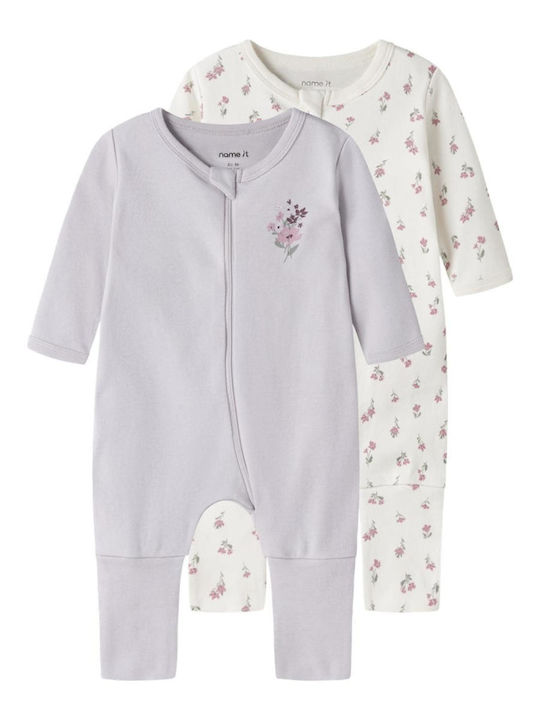 Name It Set Baby-Strampler Ecru-Lila