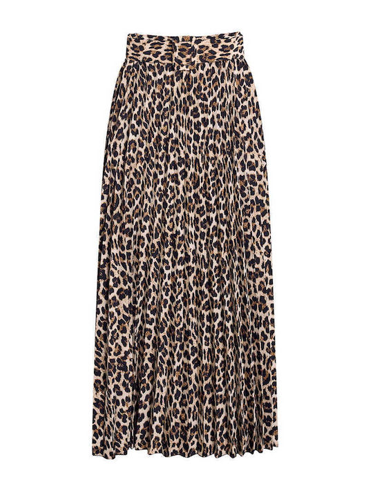 Celestino Fustă Pentru Femei Plisată Leopard Loose Fit Maro