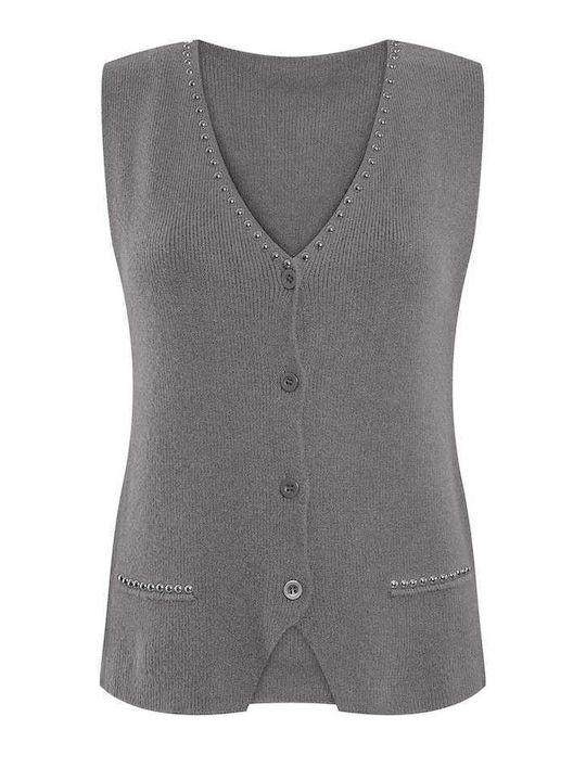 Celestino Damen-Gestrickte Weste mit Troddeln Grau