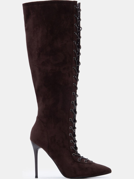 Wildleder Damenstiefel mit hohem Absatz Braun