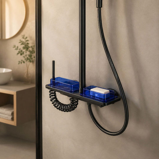 Shower Shelf Double Tray Black-blue