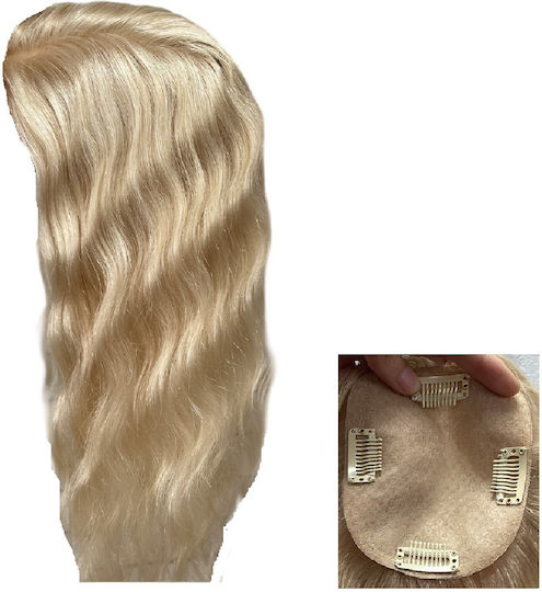Haarverlängerung mit Clip mit Menschliche Haare in Licht Blond Farbe 10cm Topper Tüll