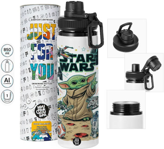 Koupakoupa Grogu Kids Water Bottle Made of Aluminium with Screw-On Cap Non Spill Multicolour 850ml