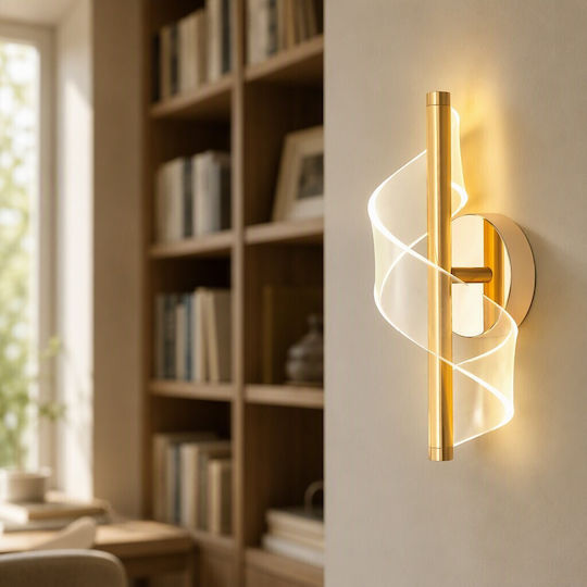 Lampă de perete modernă cu LED integrat și lumină alb cald aurie 12x30x30cm