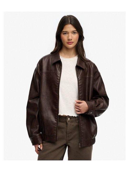 Superdry Women's Biker Jacket Hot Chocolate