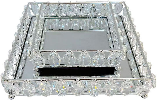 Marhome Decorative Metallic Square Tray with Mirror 2pcs