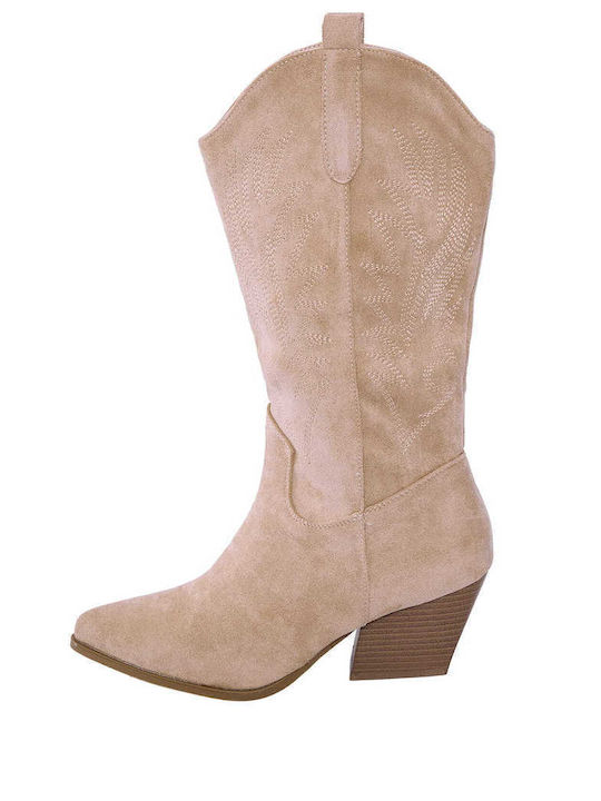 Celestino Women's Cowboy Boots Embossed Patterns Beige