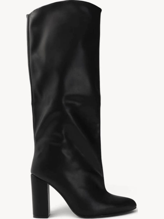 Schwarze Slouch Damenstiefel mit Rüschen und Ho...
