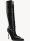 Schwarze Damenstiefel Mit Schnürung Vorne Stiletto Absatz