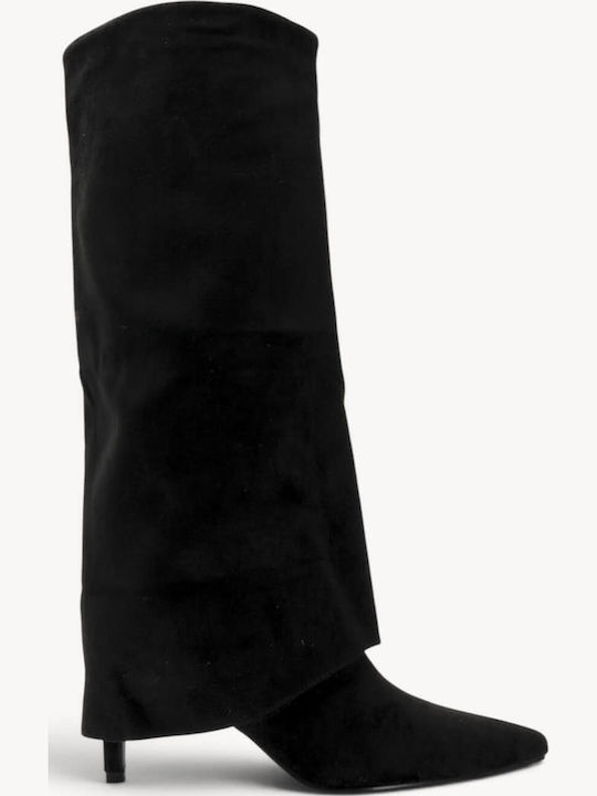 Μαύρες Suede Μπότες Minimal Cape Design Κ Kitten Heel