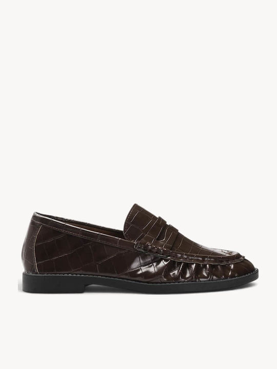 Braune Damen Mokassins Croco Reliefstruktur Raf...