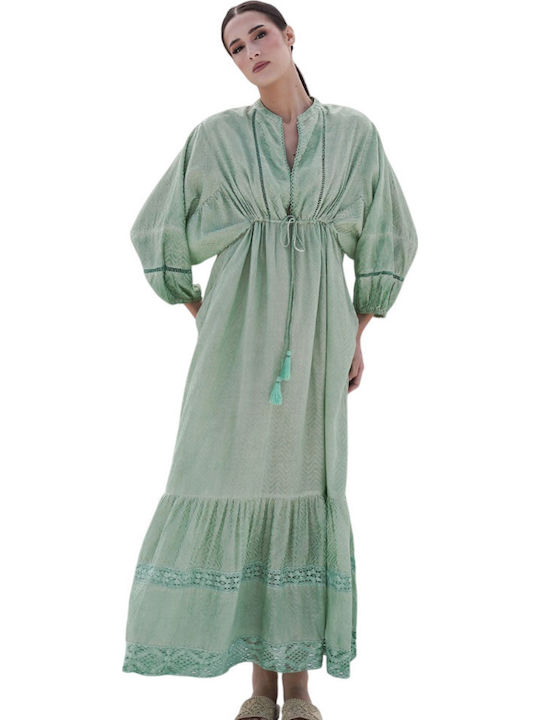 Summer Maxi Shirt Dress with Ruffles Green