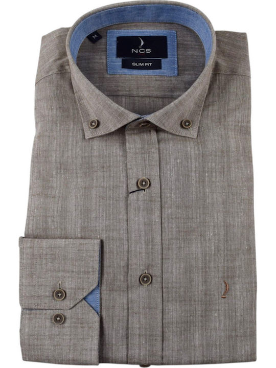 Long Sleeve Linen Shirt Beige