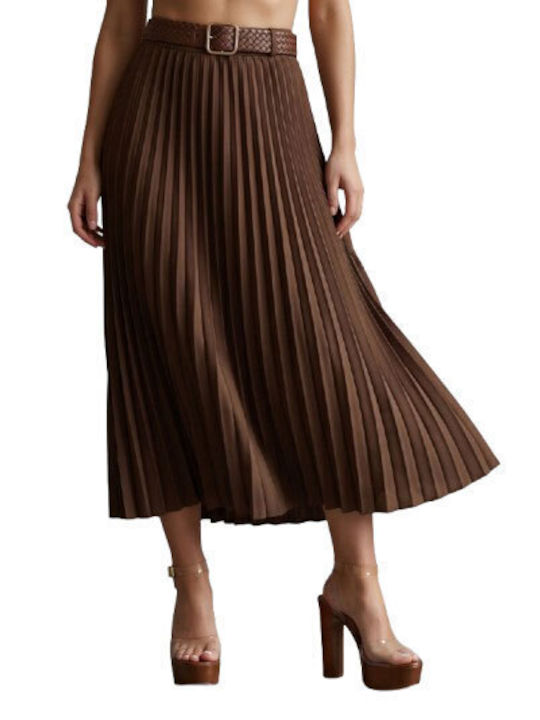 Pleated Maxi Brown Skirt