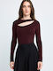 Damen-Bodysuit Langarm Rib-Koromaki Cut Out