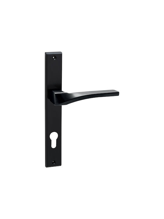 Viometale Front Door Lever With Plate Black Matte