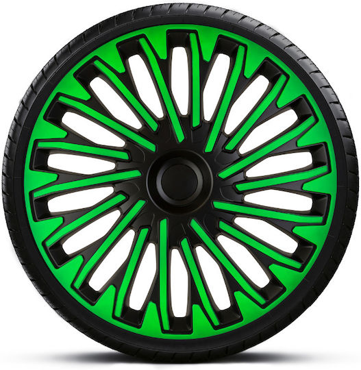 Set of 15'' Soho Green Black Hubcaps 4 Pieces
