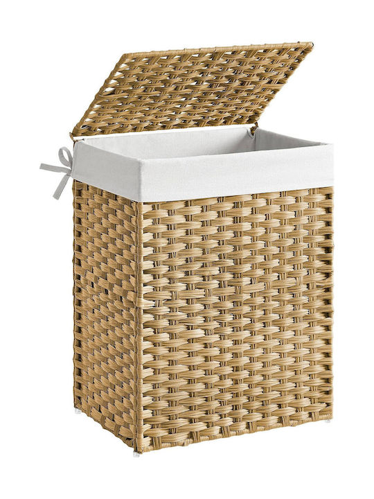 Songmics Coș de rufe Din Paie 90lt cu Capac 46x33x60cm Alb