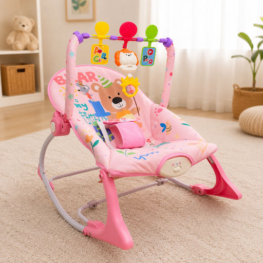 Salamandra Balansoar Electric Pentru Bebelusi Cu Muzica Si Vibratie Roz Pentru Copil Pana La 18kg