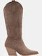 Damenstiefel Cowboy mit Wildleder Über dem Knie mit Absatzhöhe Mittelbraun