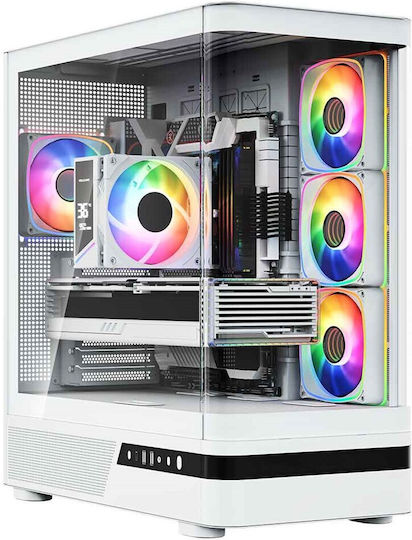 Modecom Volcano AQ100 Gaming Midi Tower Computer Case with Side Window and ARGB Lighting White