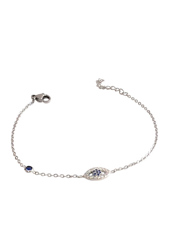 Kalliopi Silver Women's Chain Bracelet with Eye Design Made of Steel with Zircon 21cm
