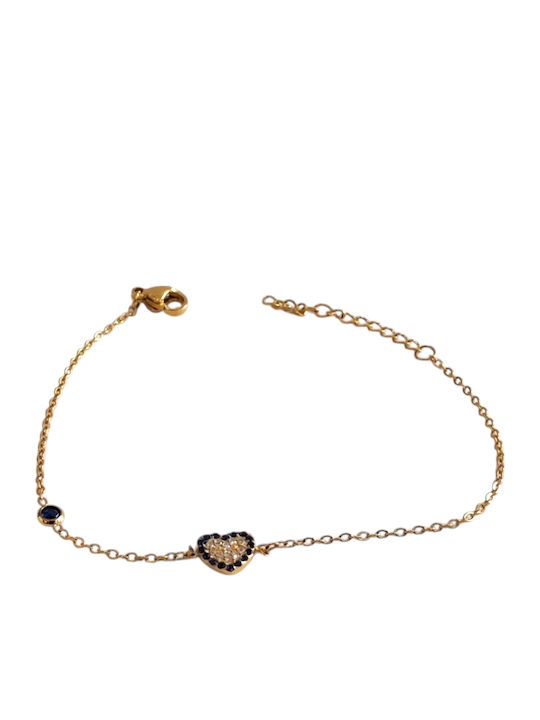 Kalliopi Silver Γυναικείο Βραχιόλι Αλυσίδα με σχέδιο Καρδιά από Ατσάλι Επιχρυσωμένο με Ζιργκόν 21cm