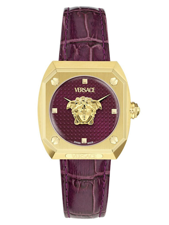 Versace Medusa Womens Watch 35mm Battery with Purple Leather Strap