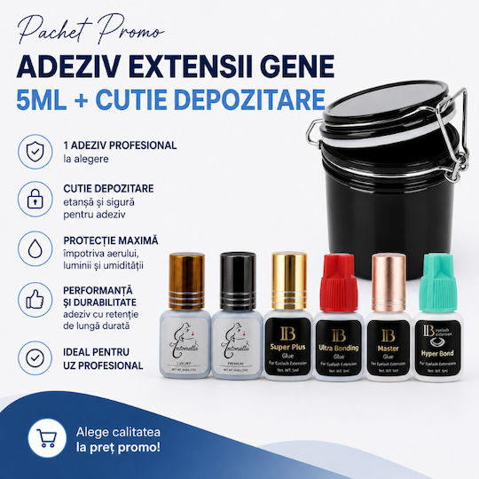 Pachet Promo Adezivi Pentru Extensii De Gene 5ml + Cutie Pentru Depozitarea Adezivilor