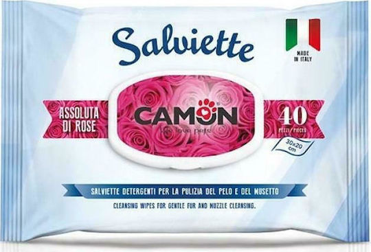 Camon Salviette 40 Dog Body Cleansing Wipes Rose Scent Alcohol Free Pink La035