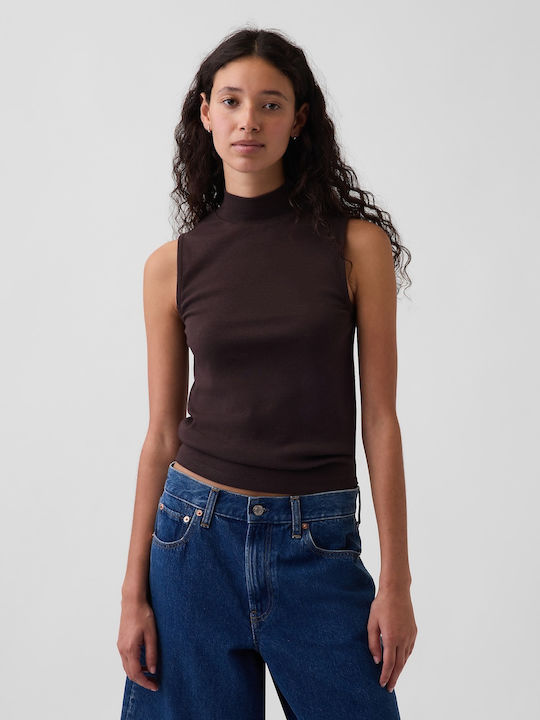 Women's Crop Cotton Sleeveless Striped Terra Brown Top